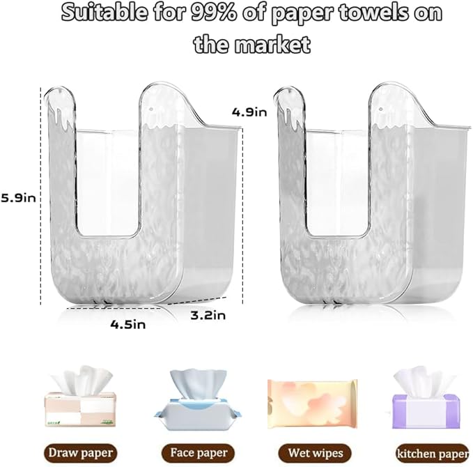 Kitchen Wipes Storage Box, Abnaok 2PCS Wall-Mounted Tissue Box, Flushable Wipes Holder for Bathroom, Refillable Wipes Container Box, Non-Slip Toilet Wipes Container Keeps Wipes Fresh
