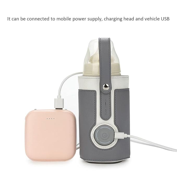 RiToEasysports Bottle Warmer Bag, Small and Portable Milk Bottle Warmer 3 Temp Settings USB Heating Cover for Home and Travel (Grey