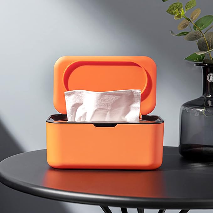 Wipes Dispenser, Dustproof Wet Tissue Box Baby Wipe Holder Large Capacity Wipes/Tissue Case with Moistur e Seal Secure Lid Keeps Wipes Fresh for Home, Office(Orange Black)