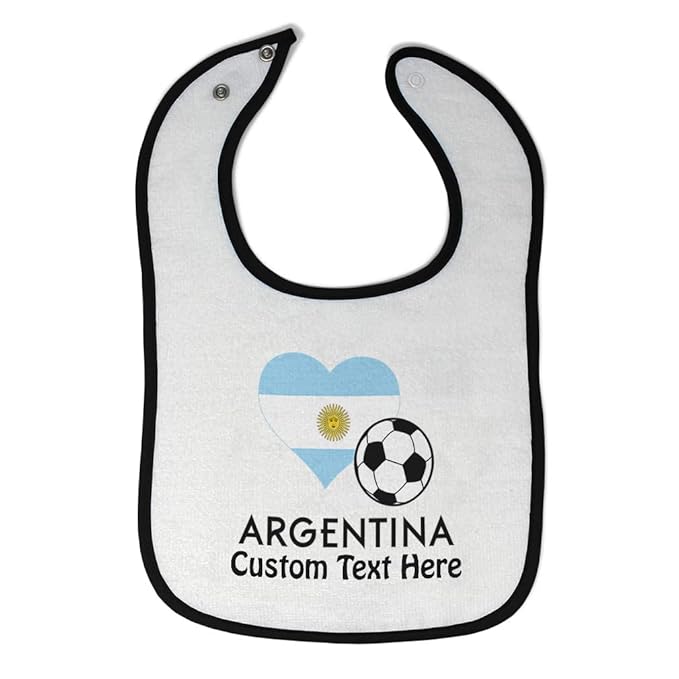 Custom Toddler & Baby Bibs Burp Cloths Heart Flag Soccer Ball Argentinian Soccer Argentina Football Cotton Baby Items for Baby Girl & Boy White Black Custom Text Here
