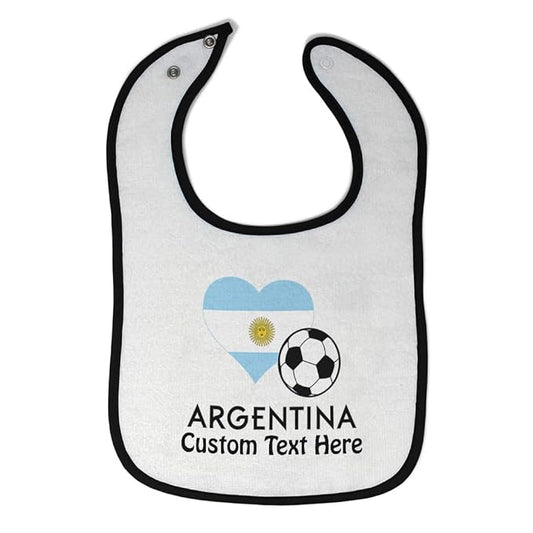 Custom Toddler & Baby Bibs Burp Cloths Heart Flag Soccer Ball Argentinian Soccer Argentina Football Cotton Baby Items for Baby Girl & Boy White Black Custom Text Here
