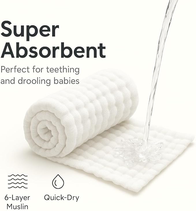 White Muslin Burp Cloths for Babies Set of 6, 20"x10", Baby Girl Burp Cloths Absorbent & Soft, No Shrinkage, Hypoallergenic, Burping Cloths Perfect for Baby Boy/Girl