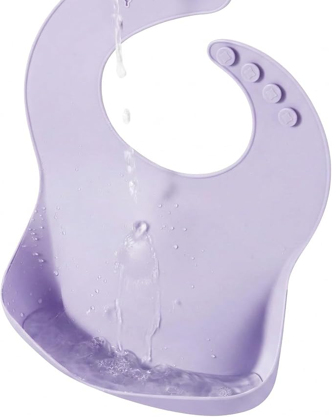 PandaEar Set of 3 Silicone Baby Bibs Waterproof, Soft, Unisex, 10-72 Months (Pink/Purple/Linen)