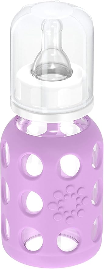 Lifefactory Glass Baby Bottle BPA Free | Protective Silicone Sleeve | 4 oz Pack of 4 | Blanket, Lavender
