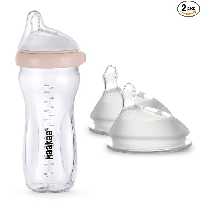 haakaa Gen.3 Natural Glass Baby Bottle&Silicone Orthodontic Bottle Nipple Set-Wide Neck Anti-Colic Variable Flow Nipple,Easy to Clean & Latch for 6m+ Breastfeeding Baby Toddler,BPA-Free