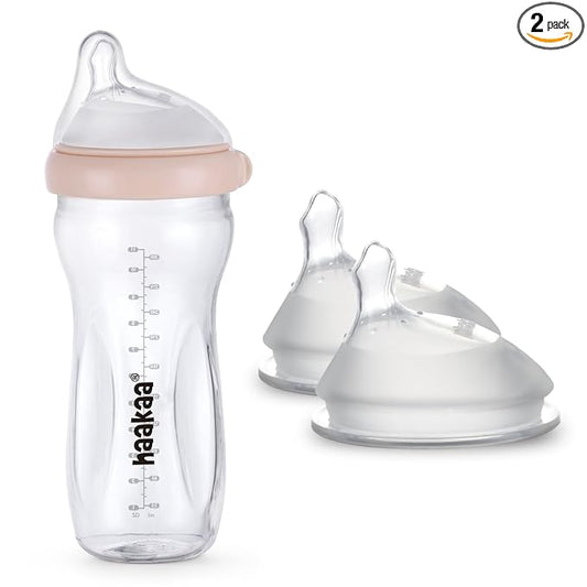 haakaa Gen.3 Natural Glass Baby Bottle&Silicone Orthodontic Bottle Nipple Set-Wide Neck Anti-Colic Variable Flow Nipple,Easy to Clean & Latch for 6m+ Breastfeeding Baby Toddler,BPA-Free