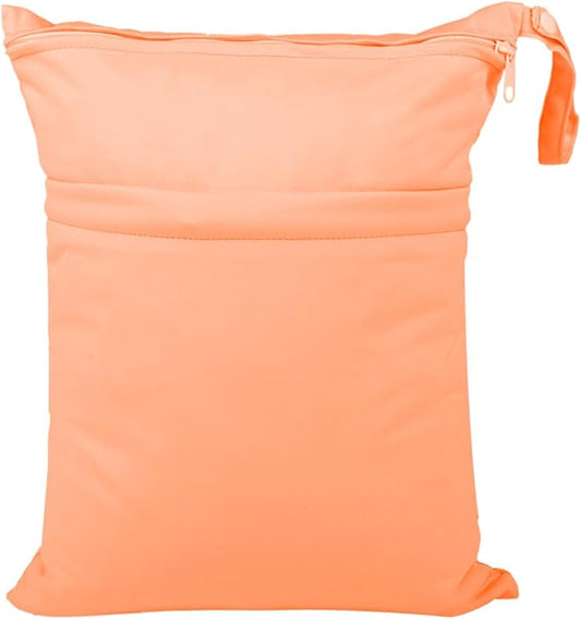 Wet Dry Bag for Baby Cloth Diapers, Waterproof Reusable with Two Zippered Pockets Travel Beach Pool Soiled Baby Items Yoga Gym Bag for Swimsuits or Wet Clothes (orange)