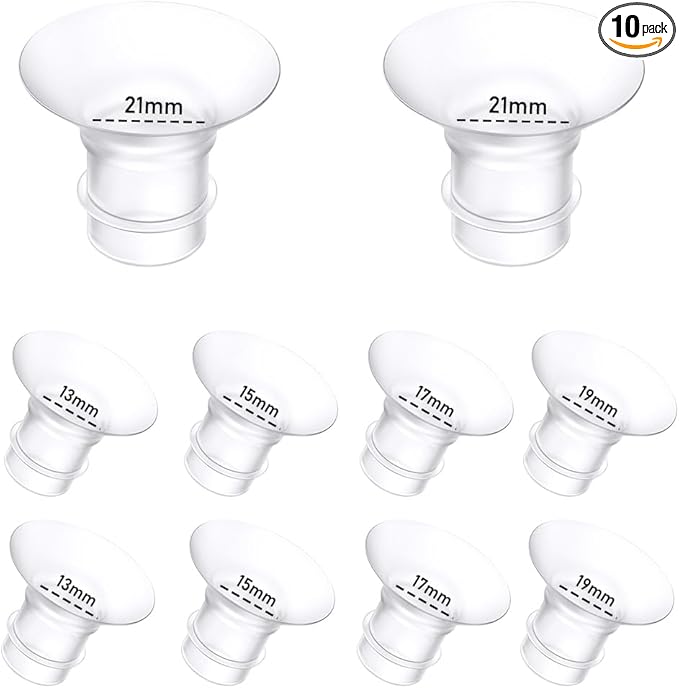 10Pcs Breast Pump Flange Insert 13/15/17/19/21mm*2 Compatible with Momcozy/Spectra/Medela/eufy/Elvie/Lansinoh/Paruu P10 Breast Pump, Fit for Momcozy M5/M9/M6/V2 Pro/V2 pro/S12 Pro/eufy E10 S1 S1 Pro