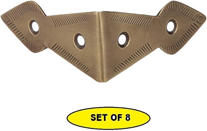 Set of 8 Brass 90 Degree Spade Trunk Corners, Antique Brass Finish, Edge Guard Table Cabinet Protector, Decorative Corner Brackets