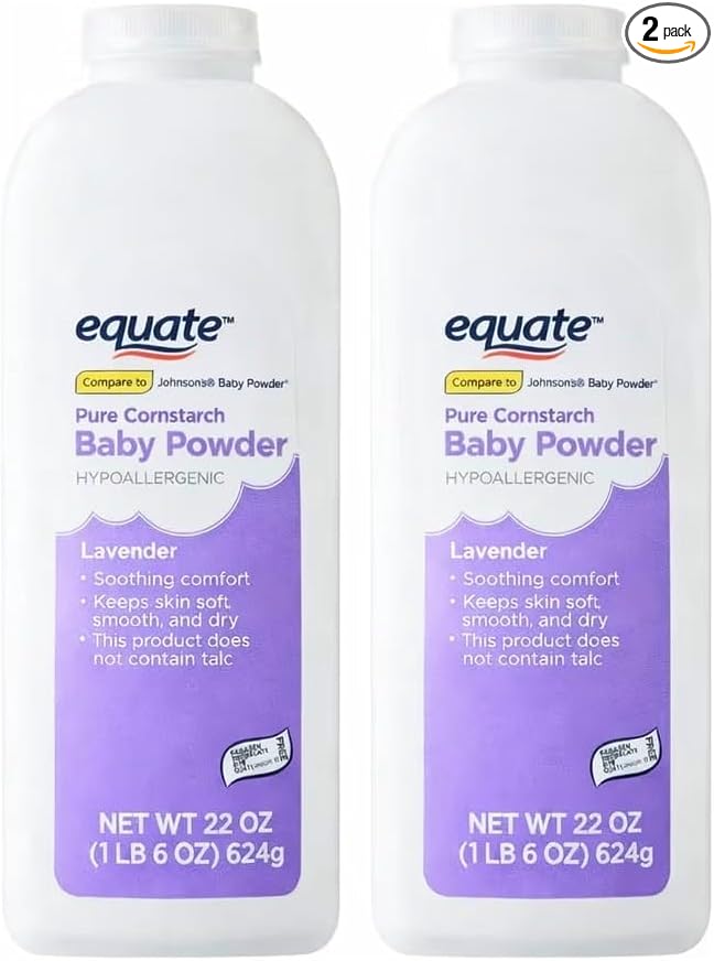 Equate Pure Cornstarch Baby Powder with Lavender and Chamomile-Talc-Free(Pack 2, 22 Oz.)