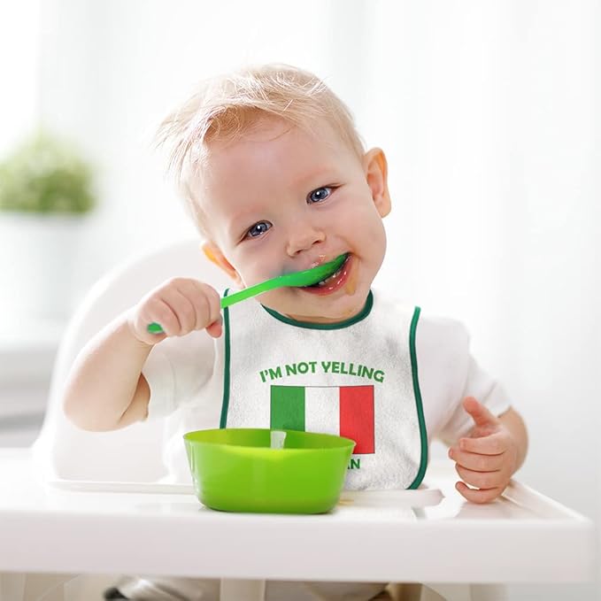 Toddler & Baby Bibs Burp Cloths Not Yelling I'm Not Yelling I Am Italian Italy Countries Cotton Baby Items for Baby Girl & Boy White Blue Design Only