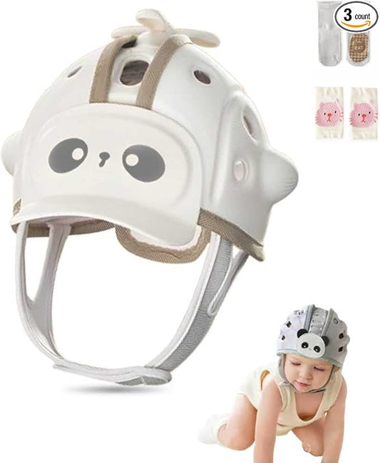 Baby Head Protection Helmet - Ultra-Light, Soft, Adjustable, Suitable for Babies 6-24 Months with Knee Pads & Non-Slip Socks Set