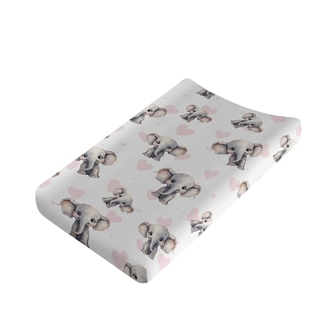 ZDCUSTOM Cartoon Elephant Baby Changing Pad Cover Change Table Pad Covers for Baby Girls and Boys, Diaper Changing Table Mat Fits Standard Contoured Changing Pads