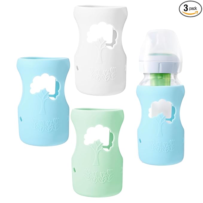 3 Pcs Colorful Silicone Sleeve for Dr.Brown Bottles, Silicone Bottles Sleeve Compatible with Dr.Brown Wide Neck Bottle, Dishwasher-Safe BPA Free, for 9 Oz (White Green Blue)