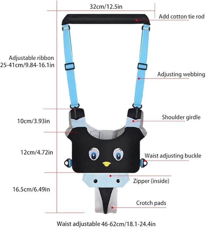Surakey Baby Walking Harness - Handheld Kids Walker Helper - Toddler Walker Harness Adjustable Assistant Belt - Help Infant Learning Walk Support Assist Trainer Tool for 7-24 Month Old (Black)