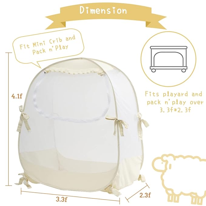 L RUNNZER Pop Up Pack N Play Tent, Baby Net to Keep Toddler in, Mini Crib Canopy for Pack and Play, See Through, Breathable & Portable