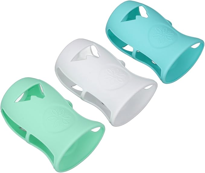 240ml Glass Baby Bottles Silicone Sleeve, Shatter Proof Bottle Cover with Anti Flowing, Insulate Warmers, Cute Design for Glass 8 oz Series, Deformation (White+Light