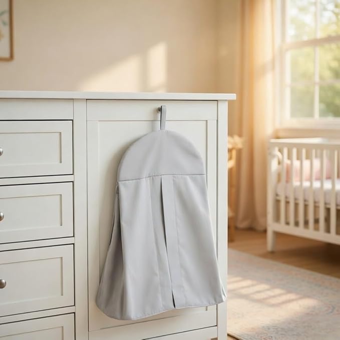 EVERYDAY KIDS Hanging Nursery Diaper Storage Organizer Portable Foldable Diaper Caddy Stacker, Machine Washable and Roomy Space - Gray Diaper Stacker