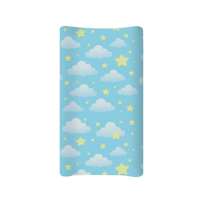 Stars Clouds Changing Pad Cover for Baby Boys Girls Soft Breathable Diaper Changing Table Pad Cover Cute Blue Diaper Station Protector, One Size