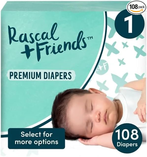 Rascal + Friends Premium Diapers, Size 1, 108 Count