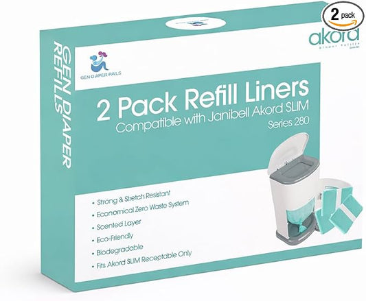 Adult Diaper Liner Refills Compatible with Janibell Akord 280 Slim 2 Pack for 720 Diapers (Extra 10% Length & 30% Thickness) Incontinence Disposal System Plant Scent to Eliminate Waste/Odor Resistant