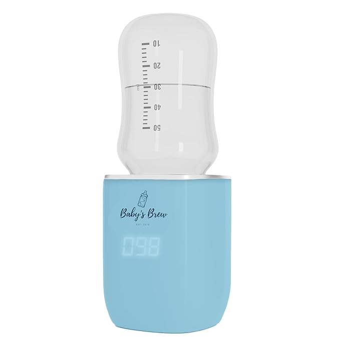 Baby's Brew Portable Bottle Warmer – Cordless Baby Bottle Warmer for Breastmilk & Formula, Rechargeable Travel Milk Warmer, Leak-Proof, Compact, Blue, Adapter Not Included