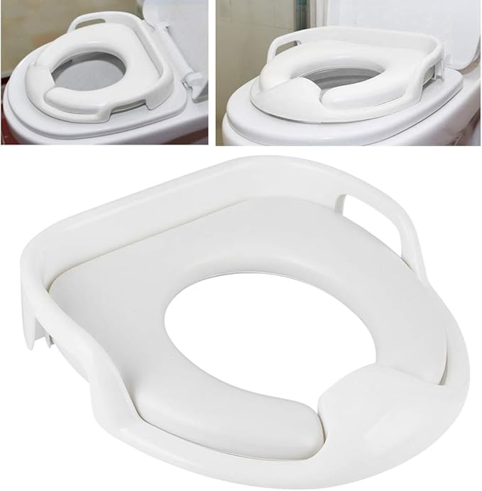 Potty Training Seat, Baby Potty Training for Boys and Girls Soft Children Toilet Seat with NonSlip Handle (White)