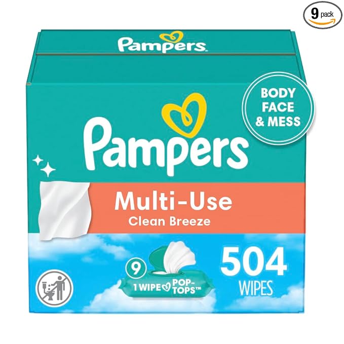 Pampers Baby Wipes Multi-Use Clean Breeze 9X Pop-Top Packs 504 Count