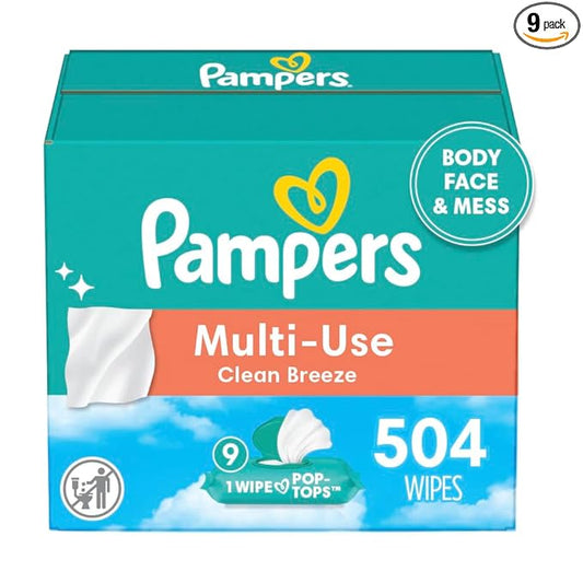 Pampers Baby Wipes Multi-Use Clean Breeze 9X Pop-Top Packs 504 Count