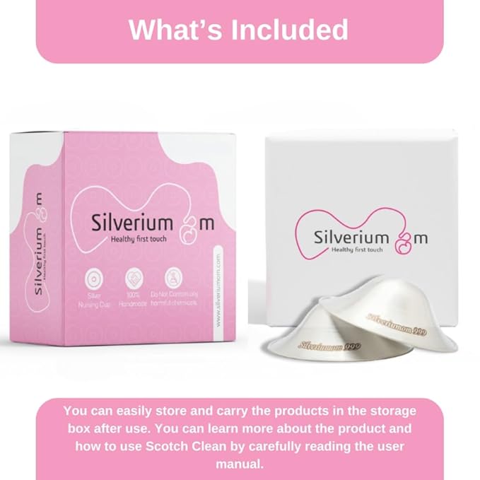 Silveriumom The Original Silver Nursing Cups - Nipple Shields for Nursing Newborn - 100% Pure Silver 999 Silver and Handmade - Nipple Covers Breastfeeding (Trilaminate Silver XL)