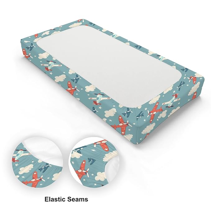 Cartoon Plane Stars Clouds Pattern Baby Changing Pad Cover, Unisex Plane Nursery Diaper Changing Table Pad Mat Sheet for Boys Girls-16x32