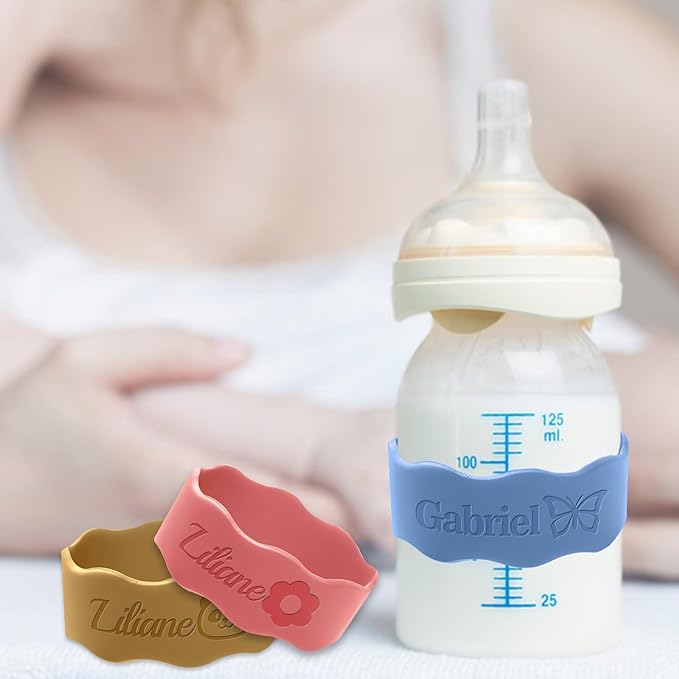 Bottle Labels for Daycare Reusable Custom Breast Milk Waterproof Silicone Cup Label Engraved Name Bands Logo Personalized Gifts-Dark Brown