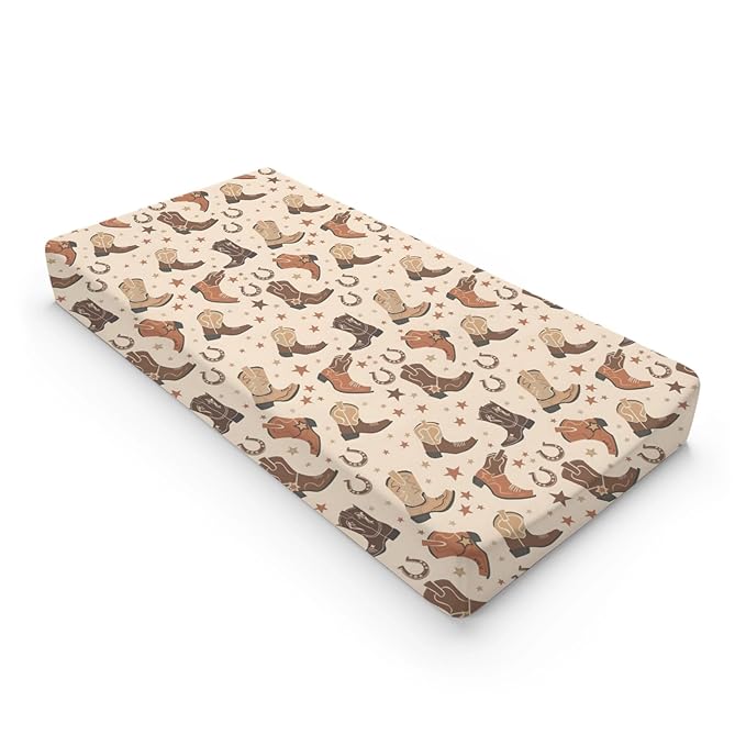 Cartoon Western Stars Horseshoes Baby Changing Pad Cover, Unisex Western Theme Nursery Diaper Changing Table Pad Mat Sheet for Boys Girls-16x32