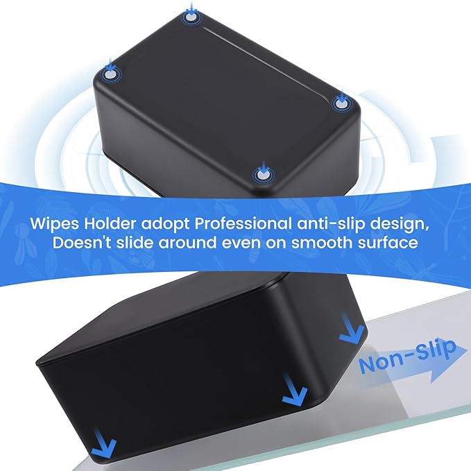 2 Pack Baby Wipes Dispenser, Baby Wipe Holder for Fresh Wipes, Non-Slip Baby Wipes Container, Refillable Wipes Box, Baby Wipes Case with Sealing Design Lid (Black and Black)