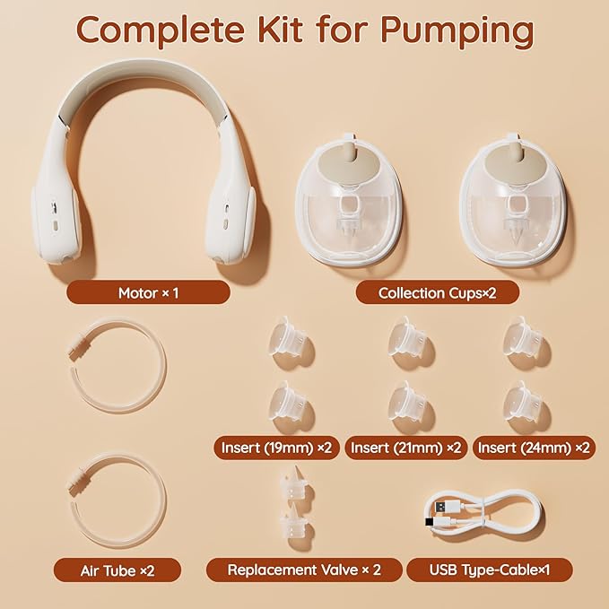NCVI Wearable Breast Pump, Hands Free Breast Pump Neckband Style, Portable Breast Pump with Slim Milk Collection Cups & 3 Size Flanges, 240 min Battery Life Perfect for Moms Work, Travel or Home