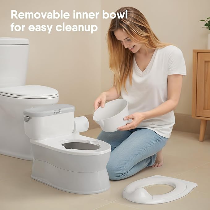 CheerTry 2-in-1 Toddler Potty Training Toilet - with Detachable Training Seat, Realistic Flushing Sound for Boys & Girls Ages 1-3 with Wipes Storage, Toilet Paper Holder