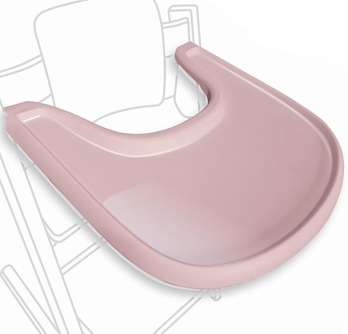 High Chair Tray Compatible with Stokke Trip Trap Chair, Ergonomic Curved Design, Glossy Dusty Pink - BPA-Free, Easy to Assemble