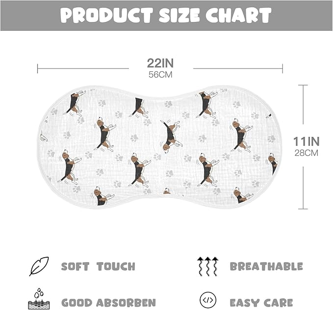 1 Pack Muslin Burp Cloths Beagle Paw Print White Cotton Baby Burp Cloths Extra Absorbent and Soft Thick Burping Cloth for Newborn Boys Girls 22x11 Inch
