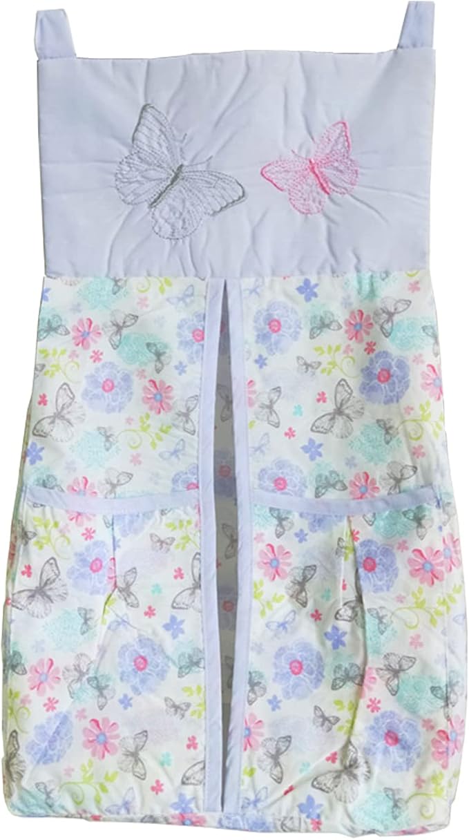 Purple Butterfly Nursery Diaper Stacker 1 PC Floral Butterfly Diaper Hanging Bag for Baby Girl (Purple Butterfly)