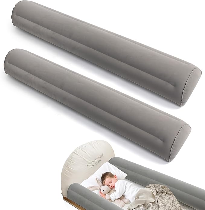 2Pack Inflatable Travel Bed Rails for Toddlers, Non-Slip Soft Flocking Blow Up Bed Rails for Kids | Toddler Bed Guard Rail for Full, Queen, King Size Beds, Portable Bed Bumper for Travel
