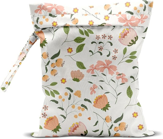 Flower Wet Dry Bags for Diaper Waterproof Swimsuit Washable Reusable Bag for Beach Diapers Dirty Yoga Gym Clothes Plant Gifts for Men Women Friend 12.5x10.2 Inches