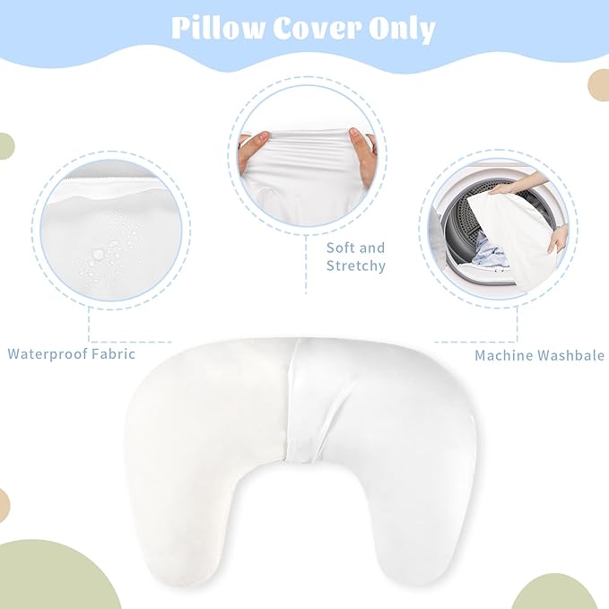 Hooyax Waterproof Nursing Pillow Cover, Stretchy Nursing Covers for New-Designed Breastfeeding Pillows, Adorable Infant Feeding Pillow Slipcover for Baby Boy and Girls (White)
