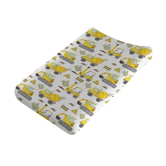 Construction Truck Excavator Tractor Trees Changing Pad Cover Cute Construction Trucks Plants Fitted Baby Change Table Sheets for Boys Girls Soft Stretch Fitted Changing Table Mats Cover 32''x16''