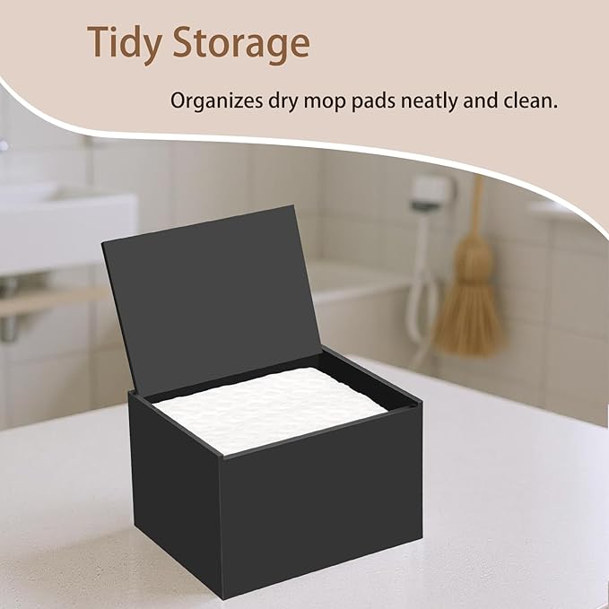Dry Sweeping Cloths Pad Holder Container, Floor Mopping Storage Acrylic Box for Fabric Softener Sheets, Black