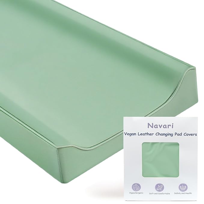Vegan Leather Changing Pad Cover - 31"X 16" - Waterproof Wipeable, Extra Thick & Portable & Non-Slip Diaper Mat - Fits Standard Changing Tables for Baby Boy Girl (Green)
