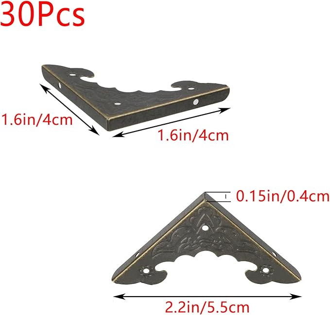 Geesatis Corner Hardware 2.2" X 1.6" Iron Decorative Corner Protector Corner Bracket Protector for Box Table Desk, with Mounting Screws, Bronze, 30 Pack