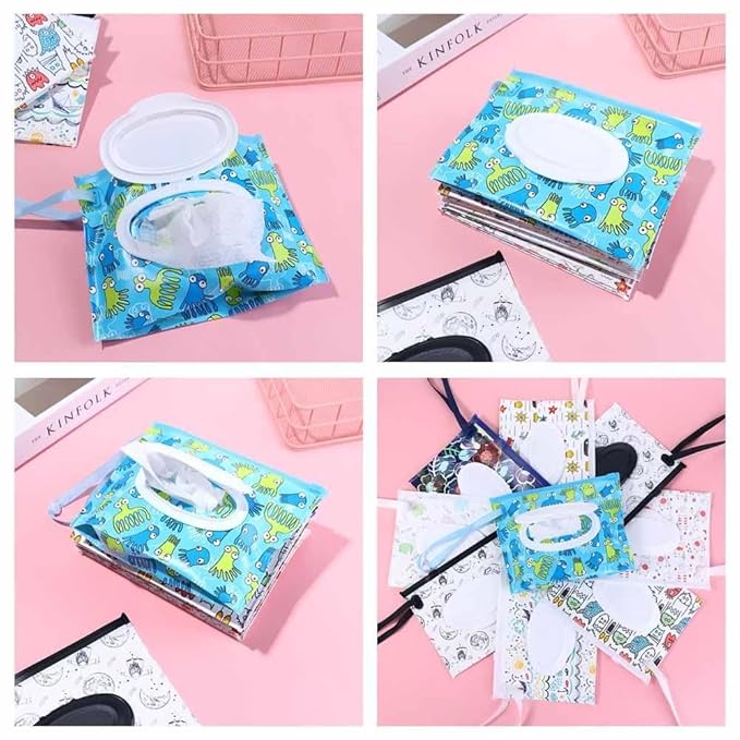 Wipes Dispenser Refillable Reusable Wipe Holder Wipe Pouch Case Wipe Container for Strollers,Backpacks,Travel,Diaper Bag,7.08 * 5.51 inch(2)