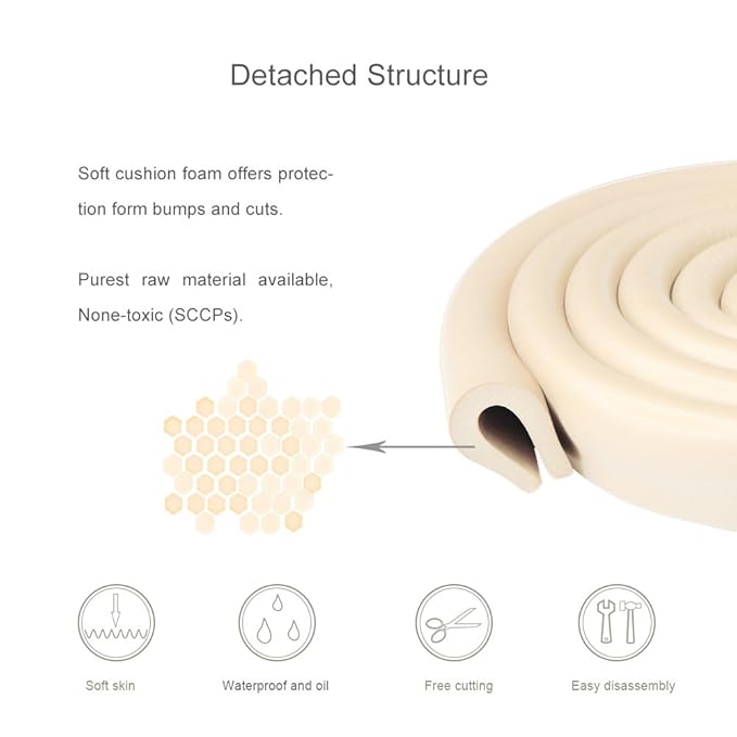 Glass Table Protector Bumper,6.6ft / 2m U Type Corner Cushion Round Coffee Desk Home Safty 1st,Baby Guard,Kid Children Proof (Milk White)