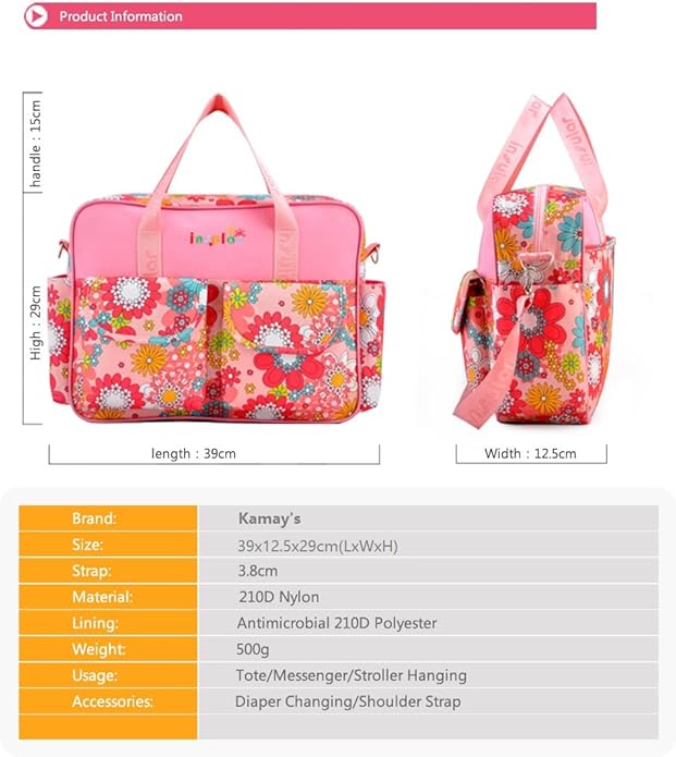 Kamay's Mummy Shoulder Bag Diaper Bag Chic Nappy Changing Bag Tote/Messenger Style Large with Changing Mat, Adjustable Straps
