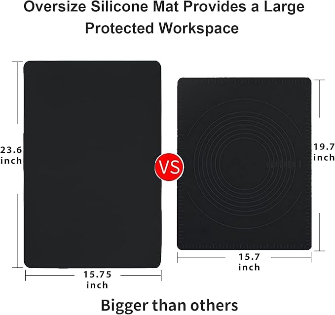 2 Pack Extra Large Silicone Mats for Baking Crafts, Multipurpose Kids Dinner Placemat Desk Countertop Waterproof Protector Heat Insulation Kitchen Pastry Rolling Dough Pad, Black, 23.6 x15.75 Inch
